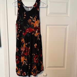 Floral Sleeveless Black Dress